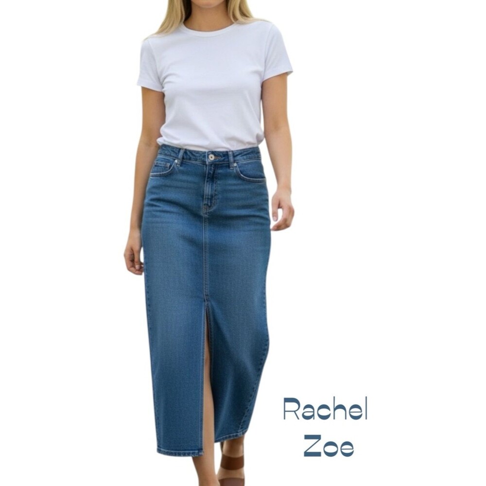 Rachel Zoe Blue Jean Center Slit Maxi Skirt NWOT Size 6 Western Cowgirl